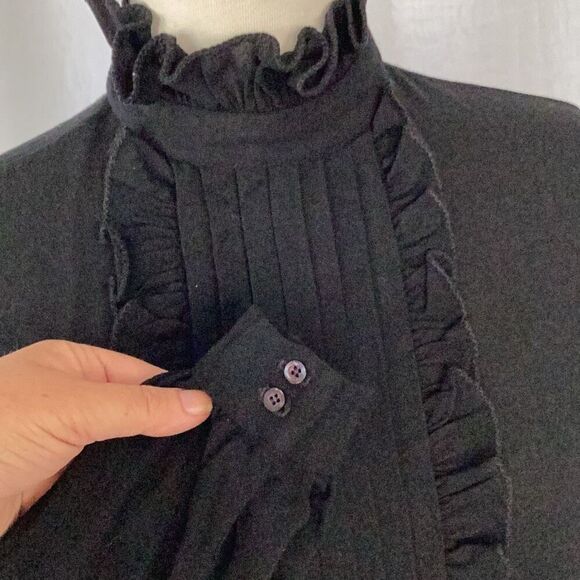 Vintage Bill Haire For Fredricks Wool Black Ruffle Blouse Top Made in USA - Picture 5 of 10